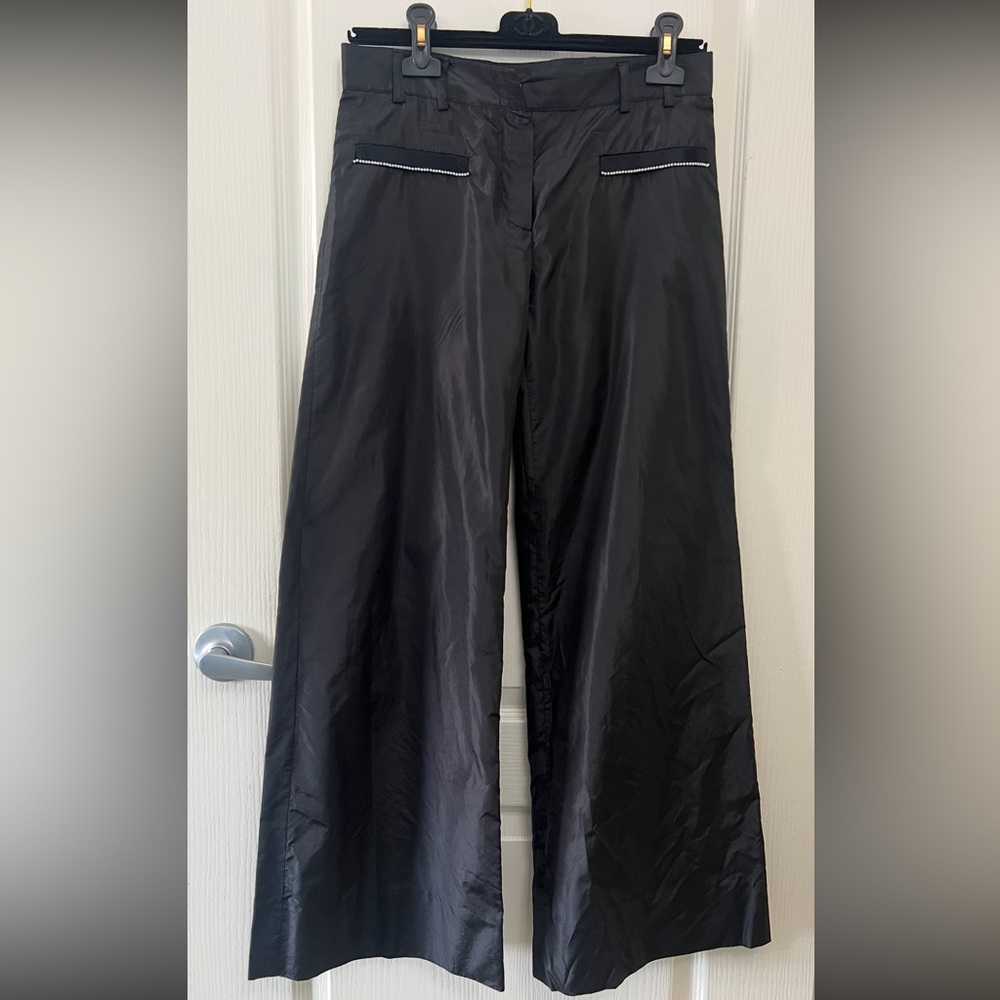 CHANEL Cruise Collection Black Silk Pants with luxurious Beads Embellishments.